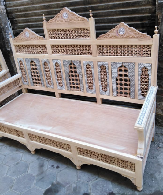 Handmade Sofa Couch – Wood & Oyster Shell Inlay